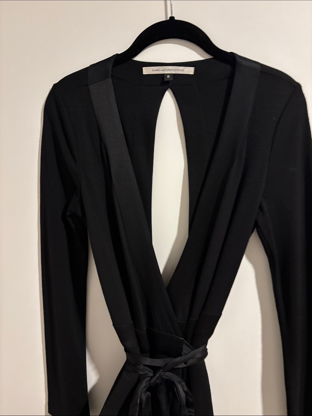 Diane Von Furstenberg Black Wrap-Front Long Sleeve Dress